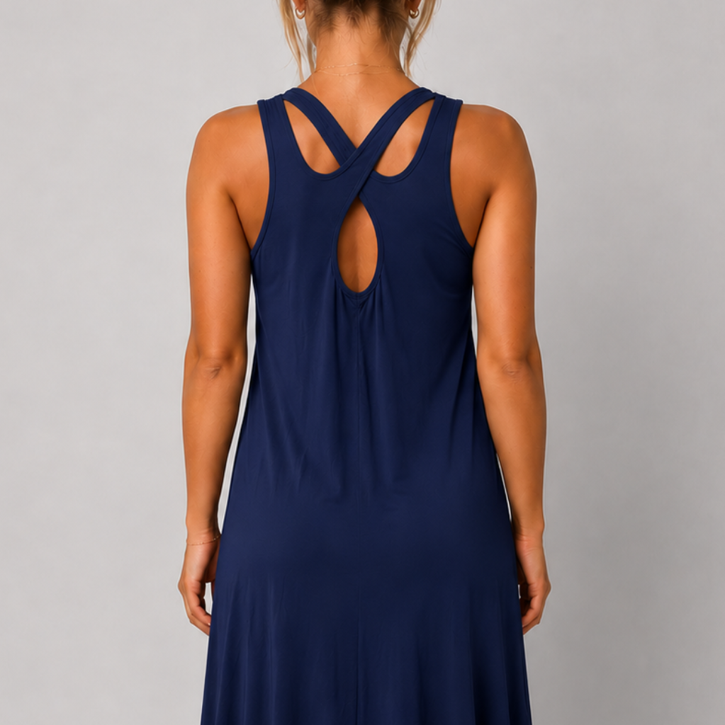 Women's Cross Back Swing Dress – Sleeveless Relaxed Fit Jersey Dress, One Size UK 8-14