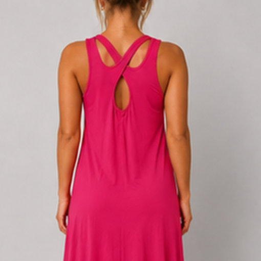 Women's Cross Back Swing Dress – Sleeveless Relaxed Fit Jersey Dress, One Size UK 8-14