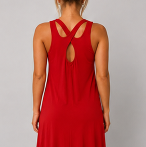 Women's Cross Back Swing Dress – Sleeveless Relaxed Fit Jersey Dress, One Size UK 8-14