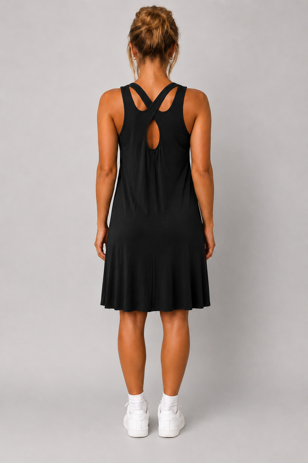 Women's Cross Back Swing Dress – Sleeveless Relaxed Fit Jersey Dress, One Size UK 8-14