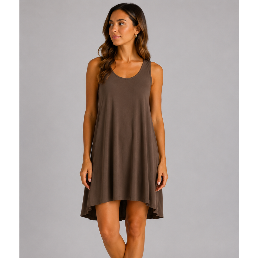 Women's Cross Back Swing Dress – Sleeveless Relaxed Fit Jersey Dress, One Size UK 8-14