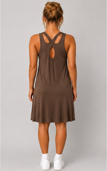Women's Cross Back Swing Dress – Sleeveless Relaxed Fit Jersey Dress, One Size UK 8-14