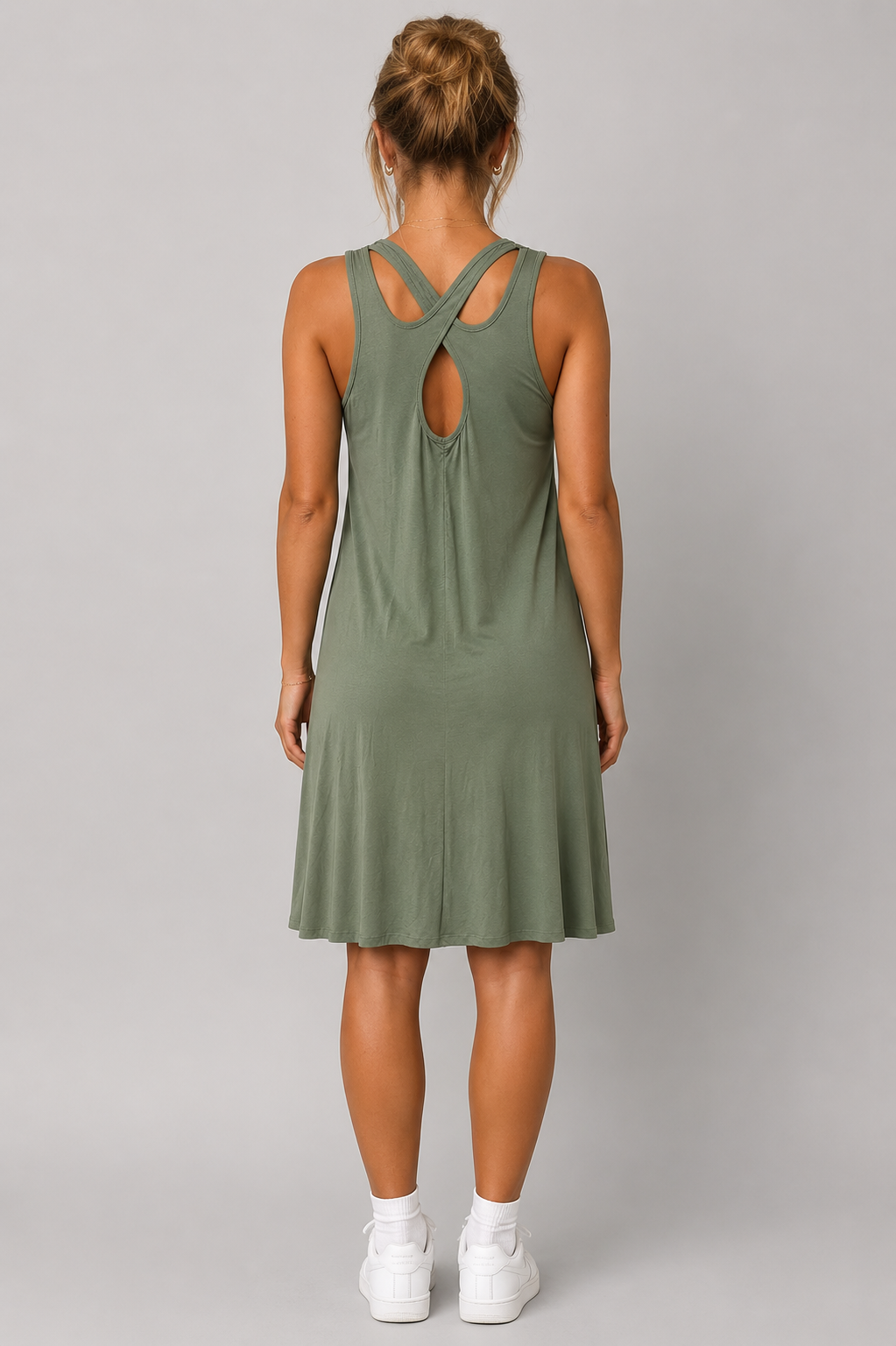 Women's Cross Back Swing Dress – Sleeveless Relaxed Fit Jersey Dress, One Size UK 8-14