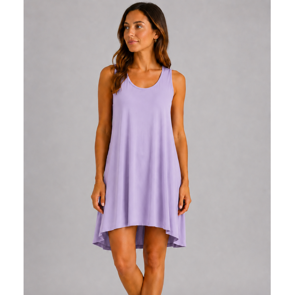 Women's Cross Back Swing Dress – Sleeveless Relaxed Fit Jersey Dress, One Size UK 8-14