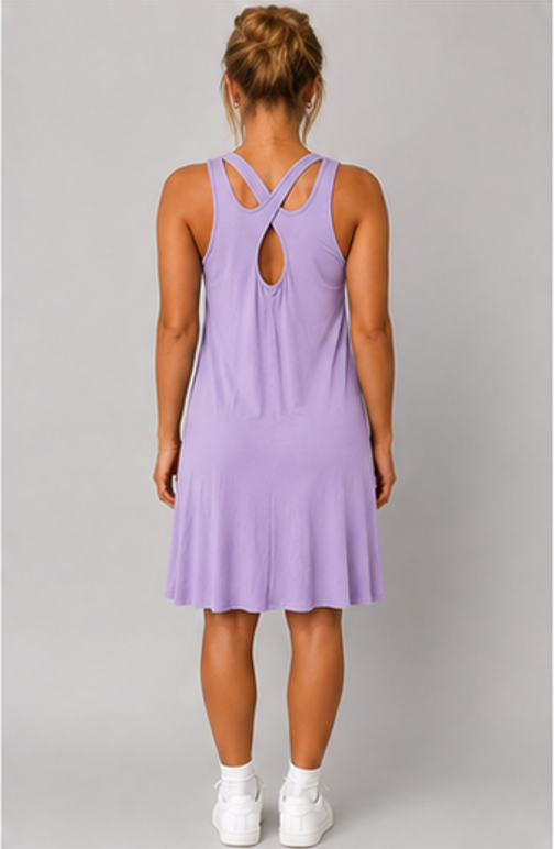 Women's Cross Back Swing Dress – Sleeveless Relaxed Fit Jersey Dress, One Size UK 8-14
