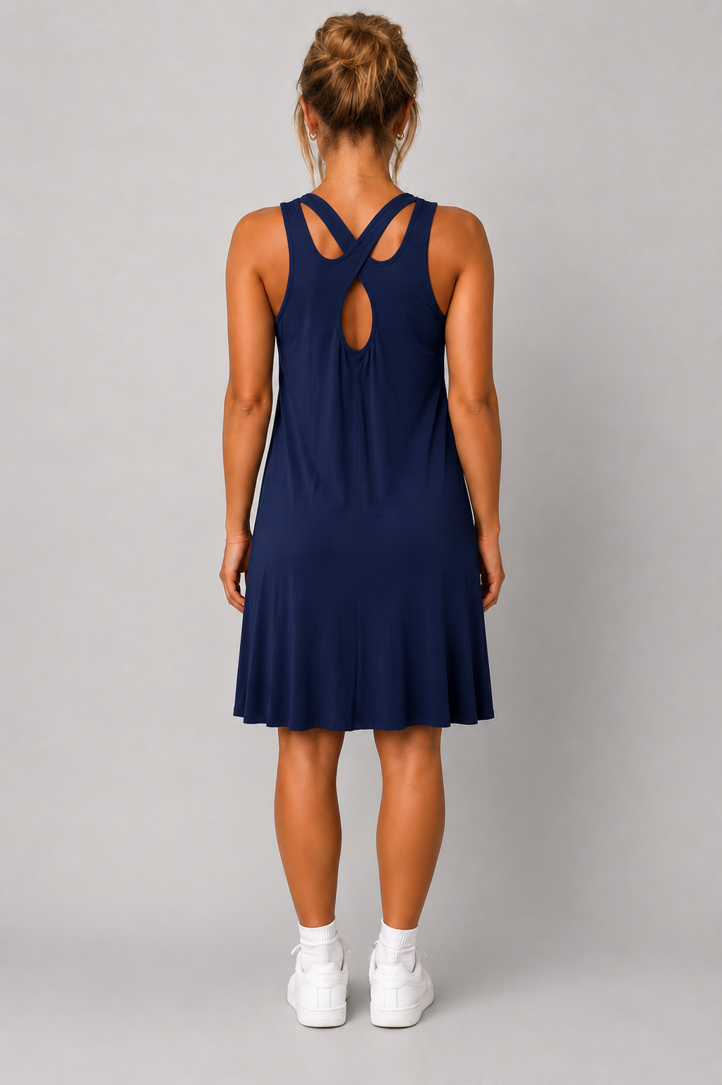 Women's Cross Back Swing Dress – Sleeveless Relaxed Fit Jersey Dress, One Size UK 8-14