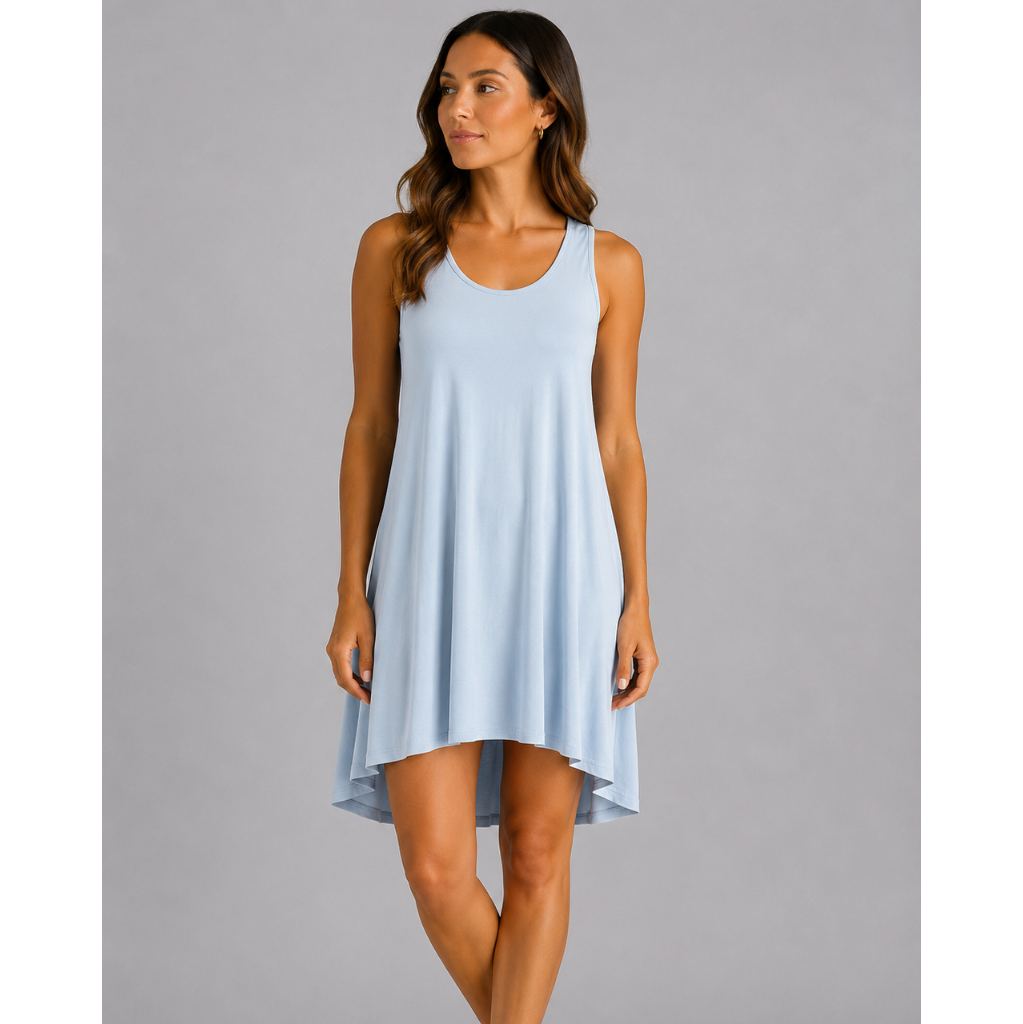 Women's Cross Back Swing Dress – Sleeveless Relaxed Fit Jersey Dress, One Size UK 8-14