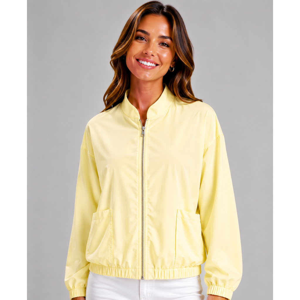 Italian Lightweight Zip Jacket for Women with Oversized Pockets and Zip Front