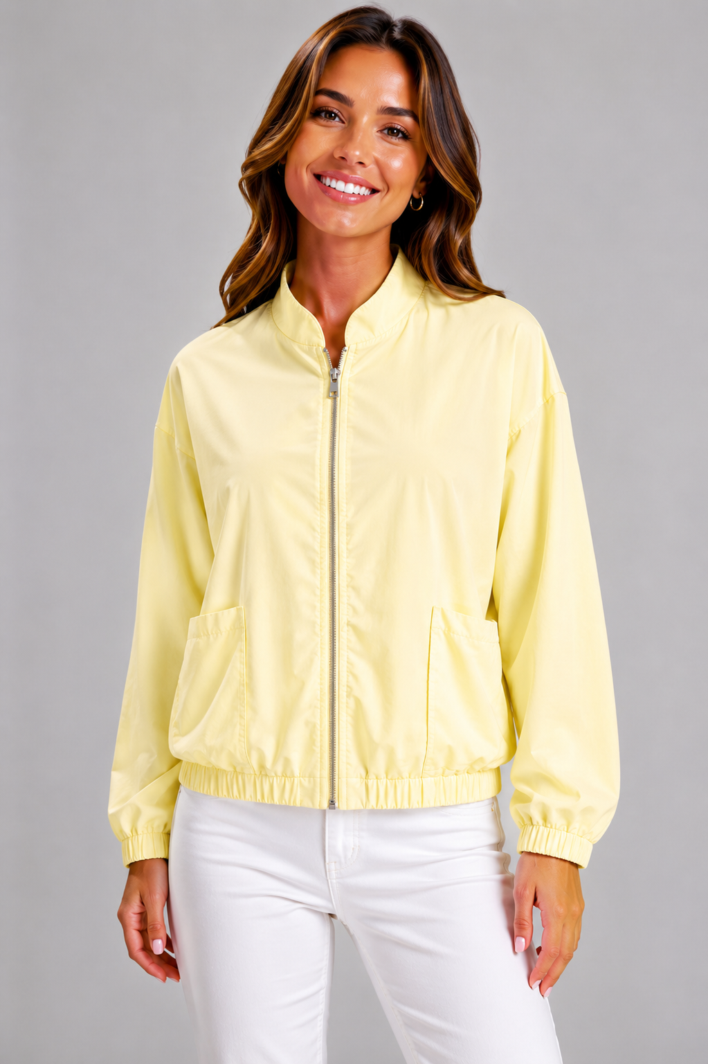 Italian Lightweight Zip Jacket for Women with Oversized Pockets and Zip Front