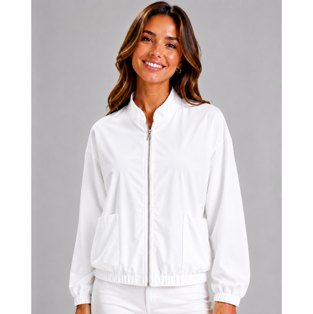 Italian Lightweight Zip Jacket for Women with Oversized Pockets and Zip Front