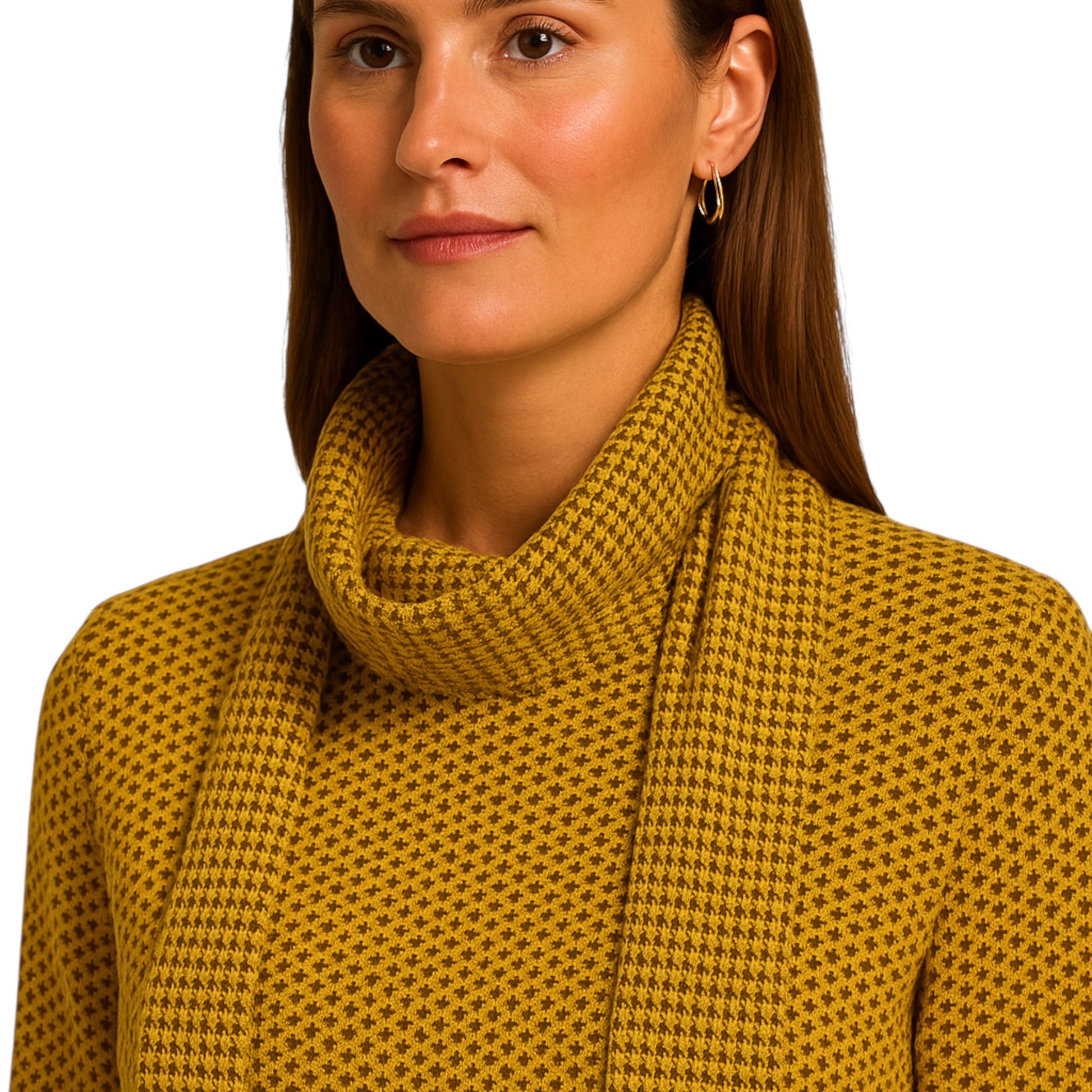 Italian-made knitted long dress top in honey mustard with matching scarf