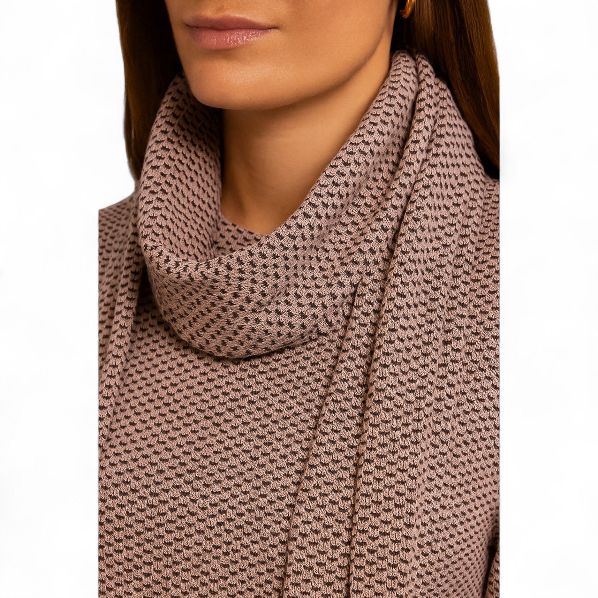 Italian-made knitted long dress top in rose pink with matching scarf