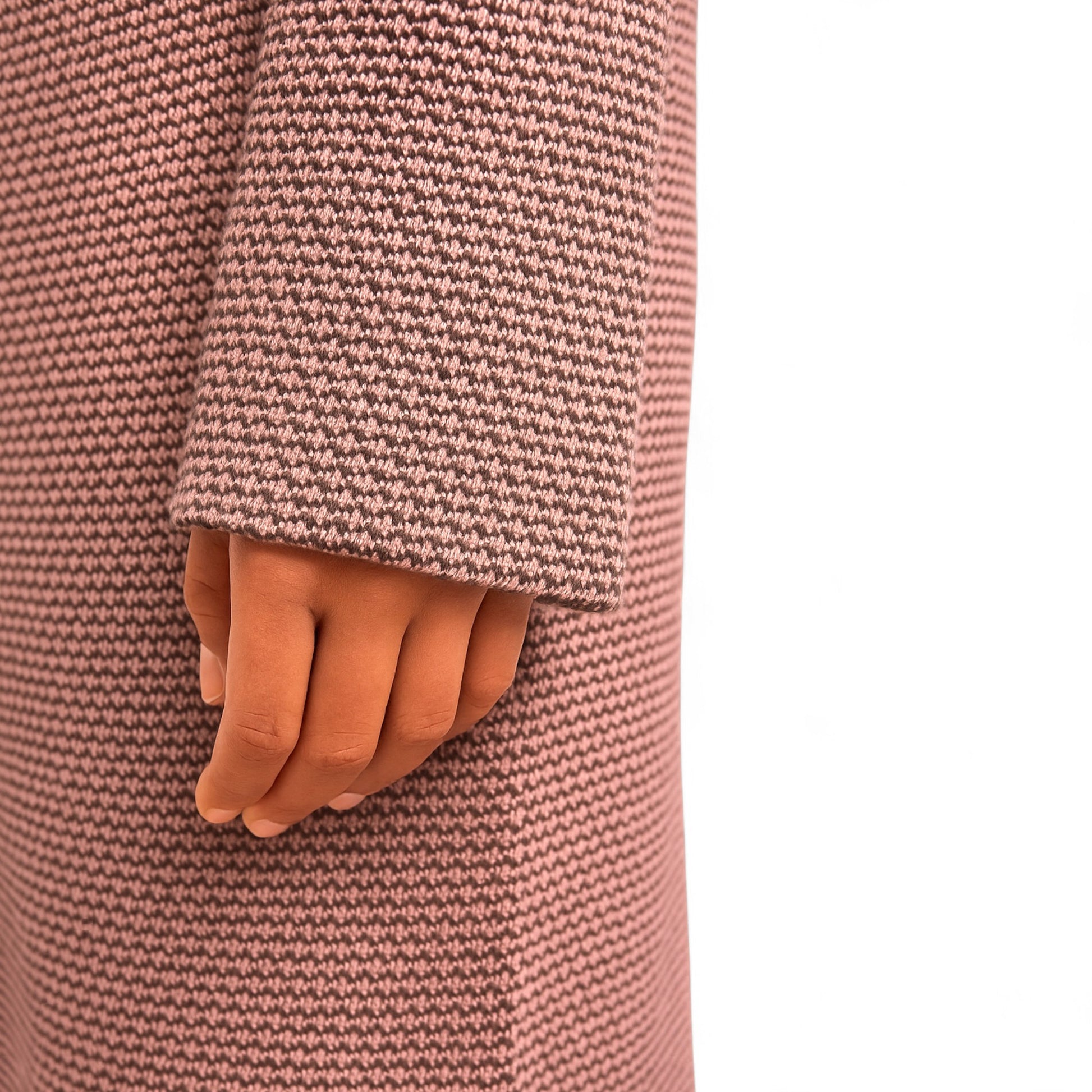 Italian-made knitted long dress top in rose pink with matching scarf