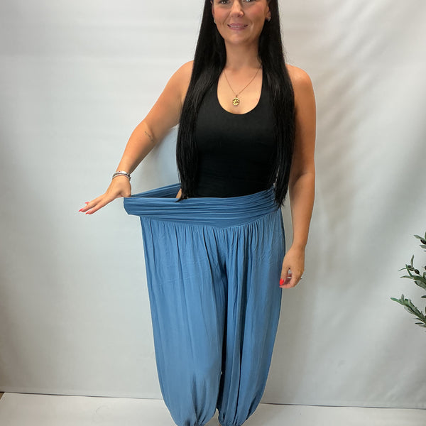 Italian Soft Touch Harem Trousers (Azure Blue)