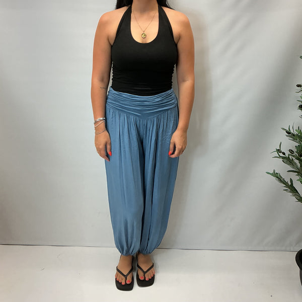 Italian Soft Touch Harem Trousers (Azure Blue)