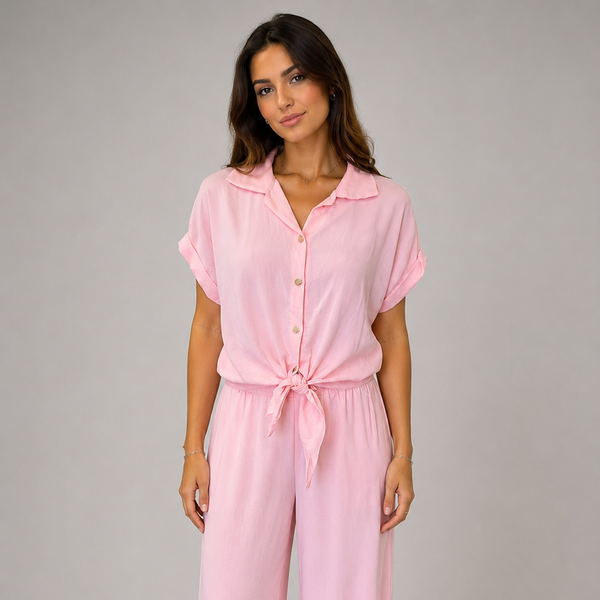 Italian Tie Front Lounge Set (Baby Pink)