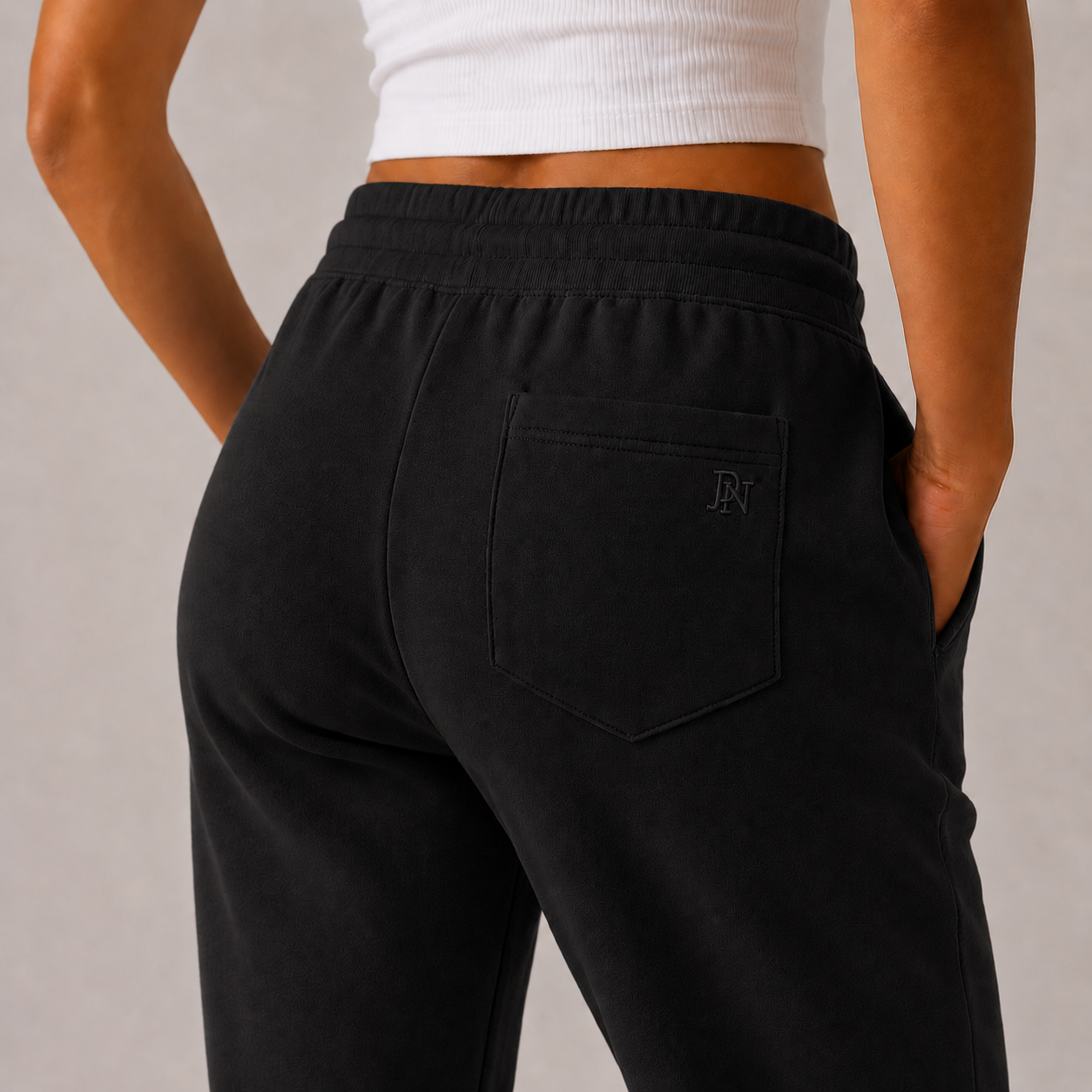 Women’s black high-waisted joggers with drawstring waist and cuffed ankles – soft loungewear trousers