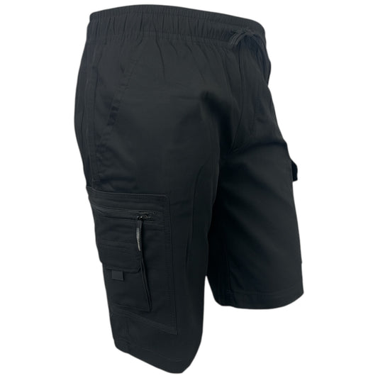 Men's black JDN cargo shorts with drawstring waist, side pockets, and zip cargo pockets – lightweight, durable, and ideal for casual or outdoor wear