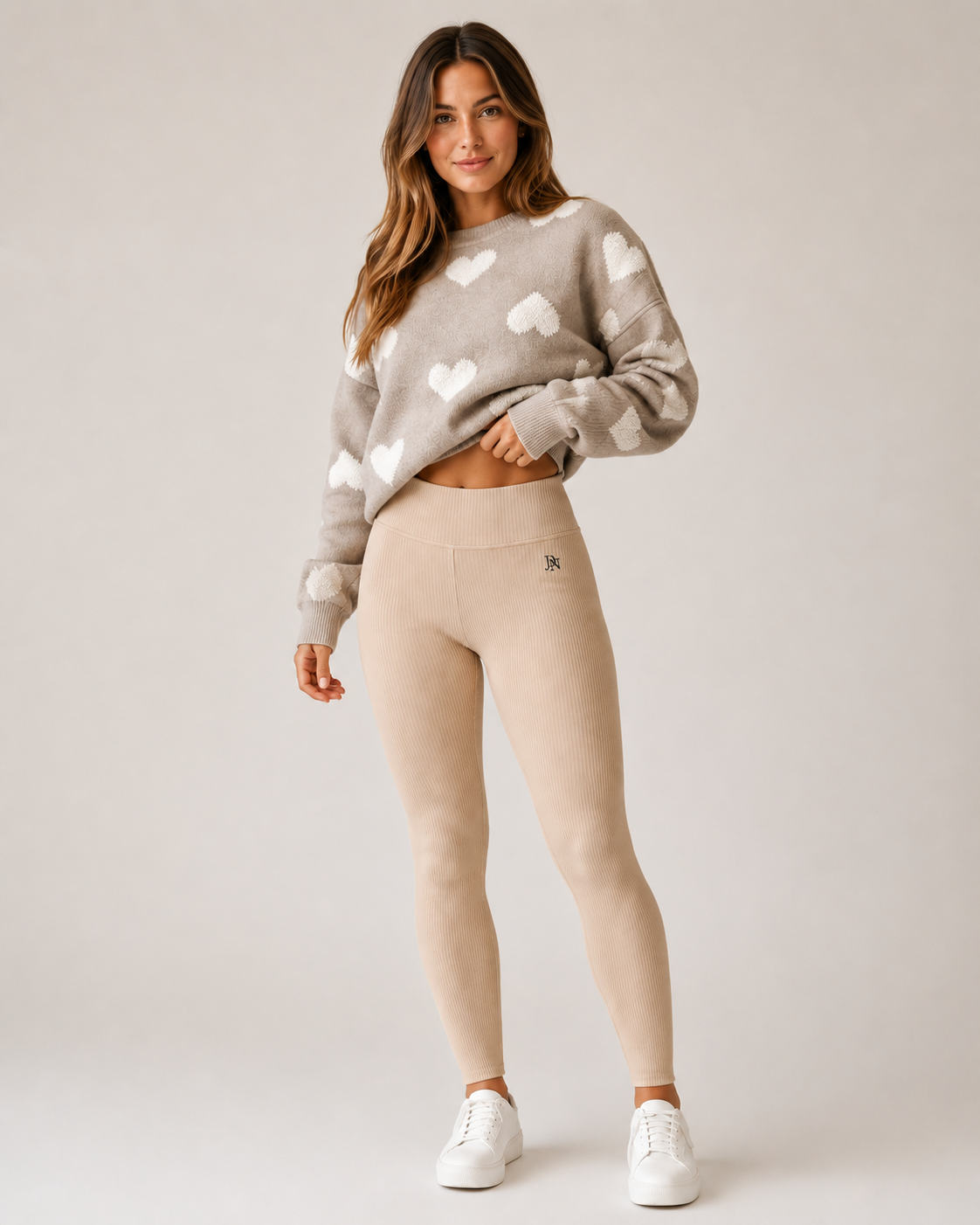 Ladies beige JDN ribbed fleece inner leggings – warm thermal winter leggings for women