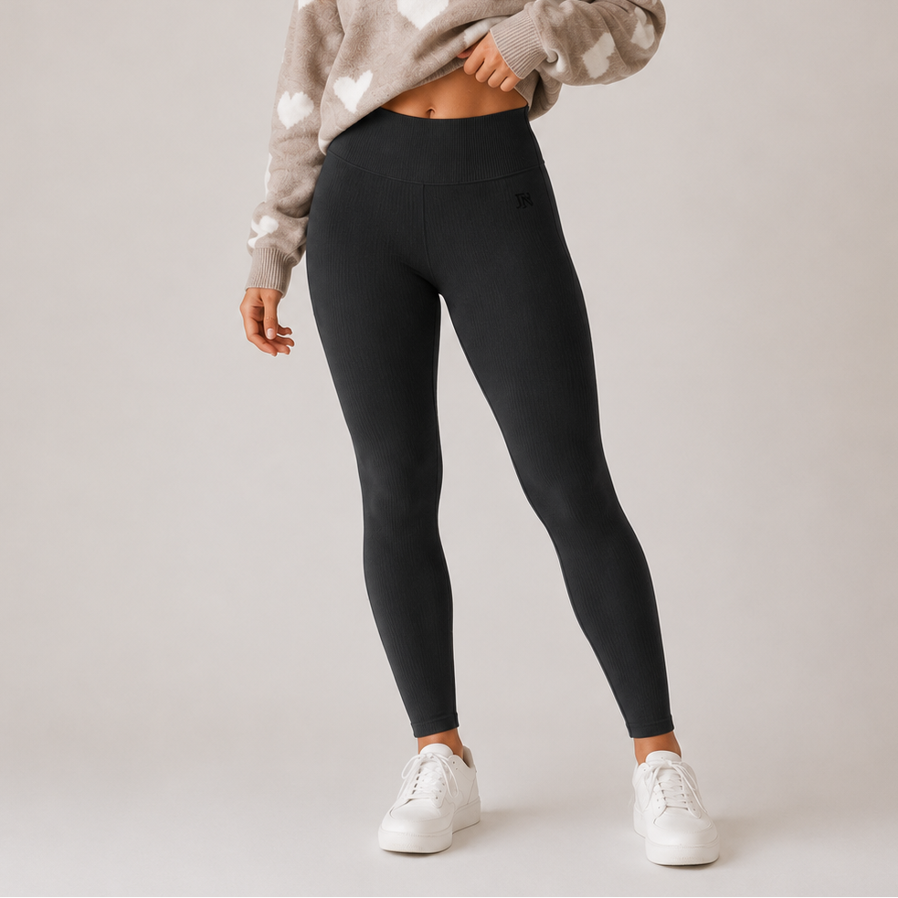 Ladies charcoal grey JDN ribbed fleece inner leggings – warm thermal winter leggings for women