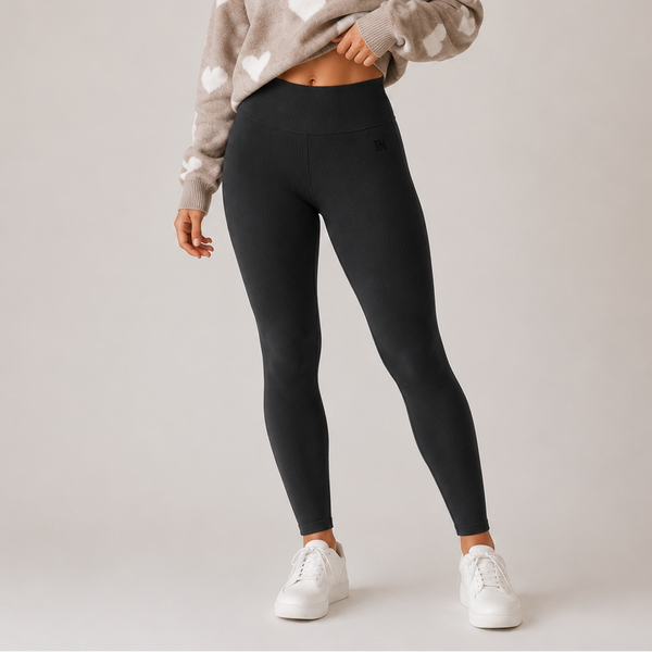 Ladies JDN Winter Warm Fleece Lined Ribbed Leggings (Charcoal)