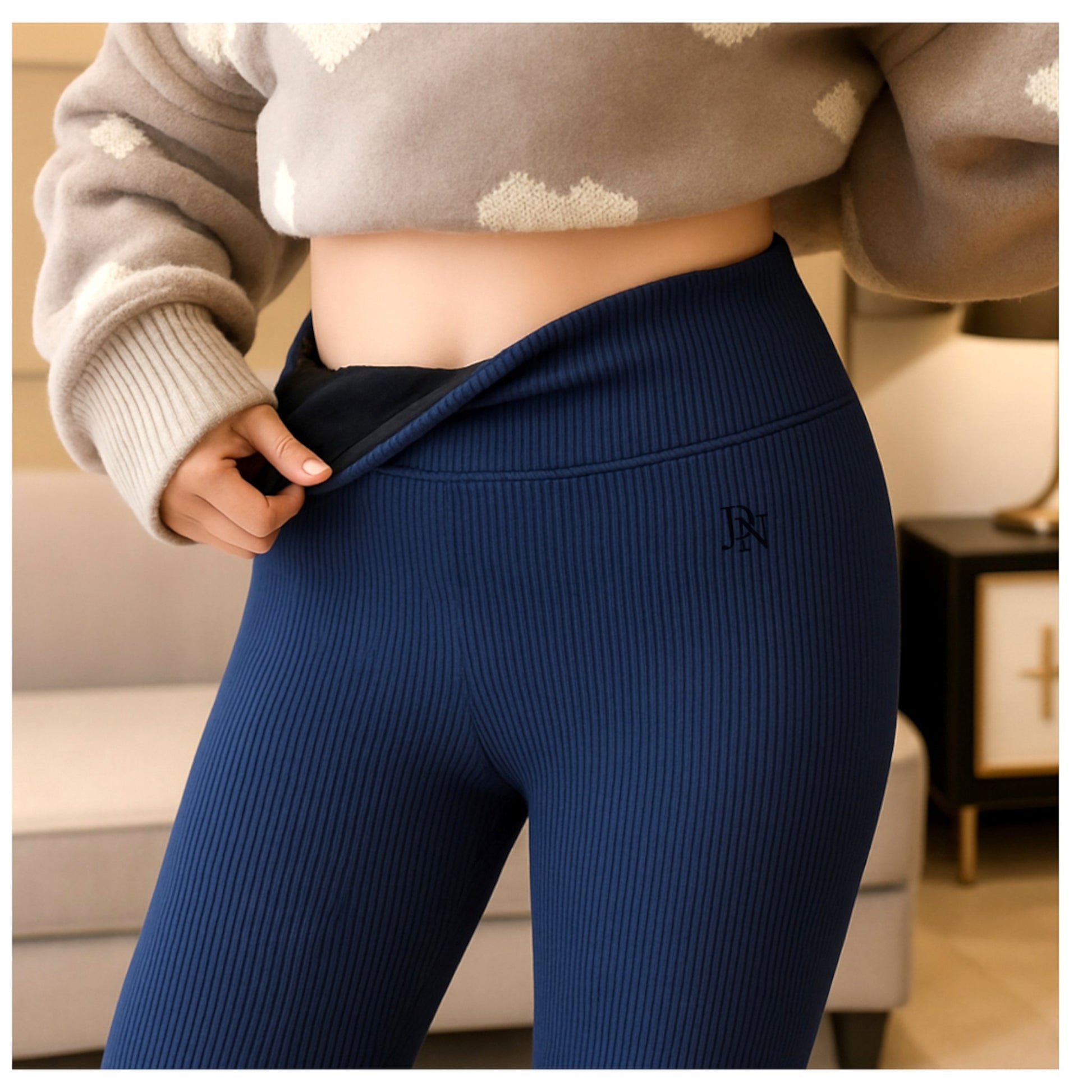Ladies navy blue JDN ribbed fleece inner leggings – warm thermal winter leggings for women
