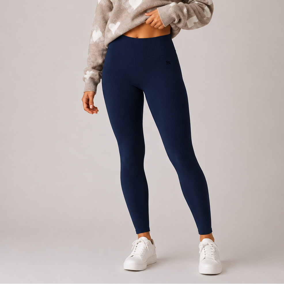 Ladies navy blue JDN ribbed fleece inner leggings – warm thermal winter leggings for women