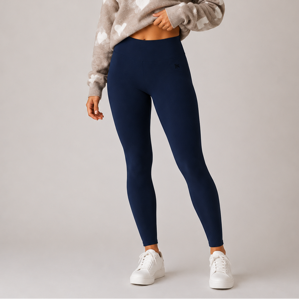 Ladies JDN Winter Warm Fleece Lined Ribbed Leggings (Navy)