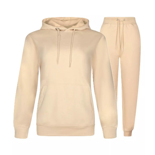 Ladies JDN branded plain beige tracksuit set with hoodie and joggers – casual loungewear for women