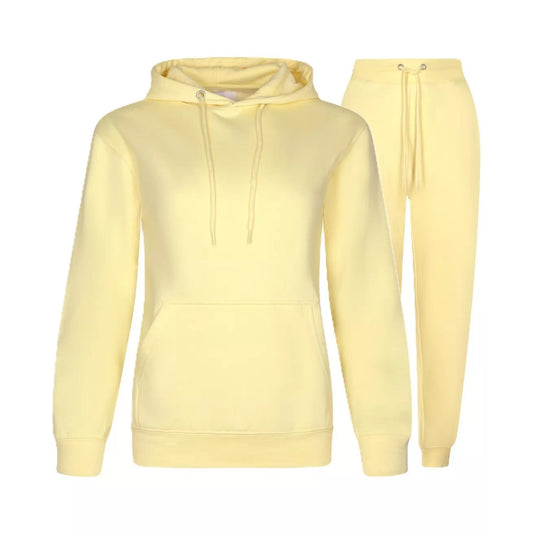 Ladies JDN branded plain lemon yellow tracksuit set with hoodie and joggers – casual loungewear for women