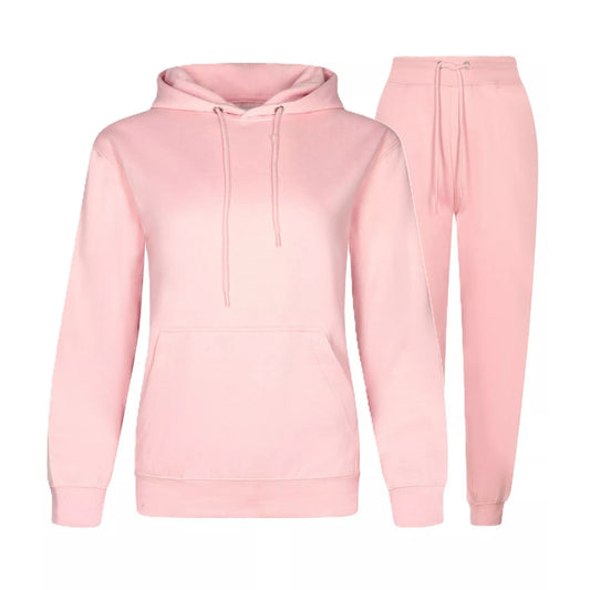 Ladies JDN branded plain pink tracksuit set with hoodie and joggers – casual loungewear for women