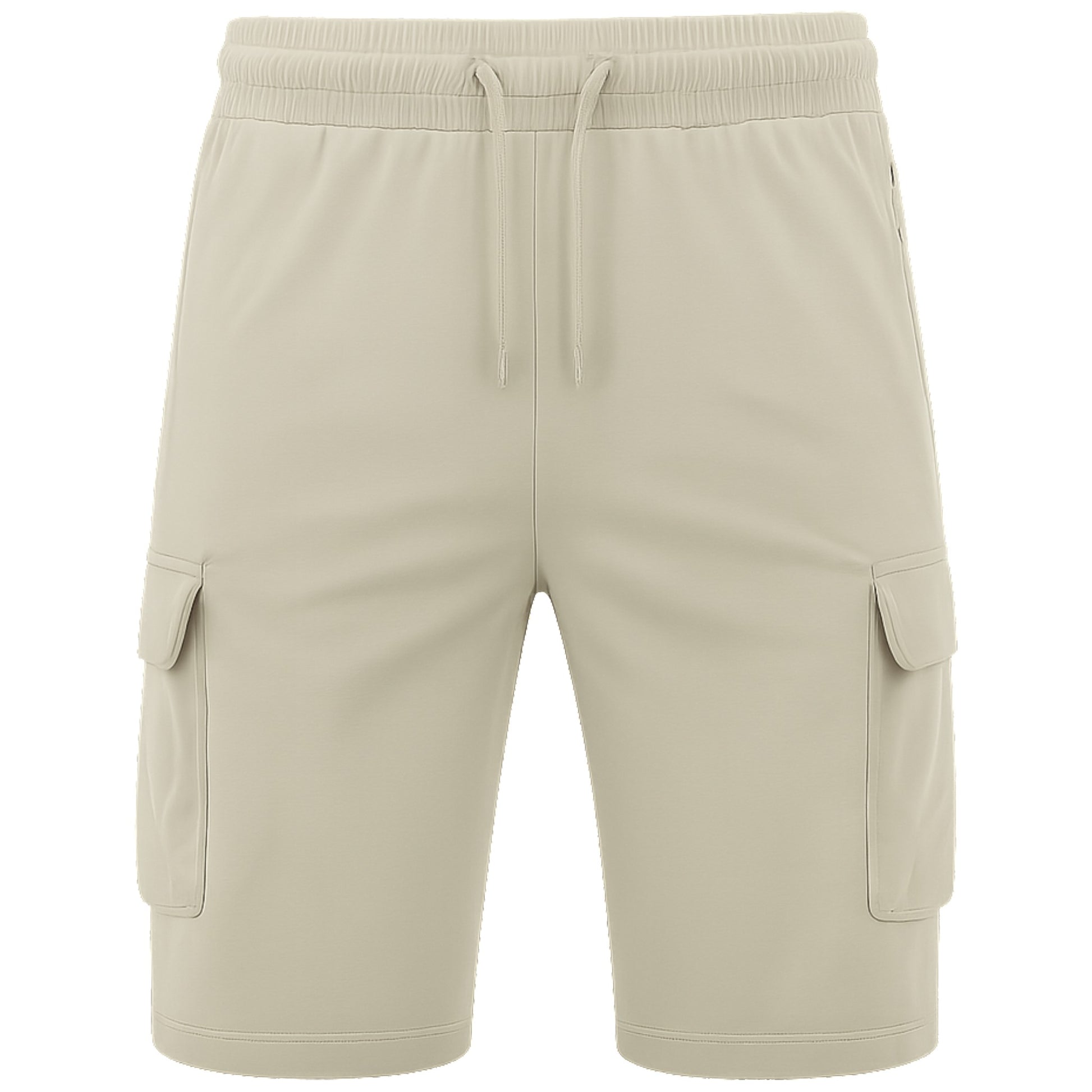 JDN men’s beige cargo shorts with secure vertical zip pocket and side cargo pocket, casual summer style.