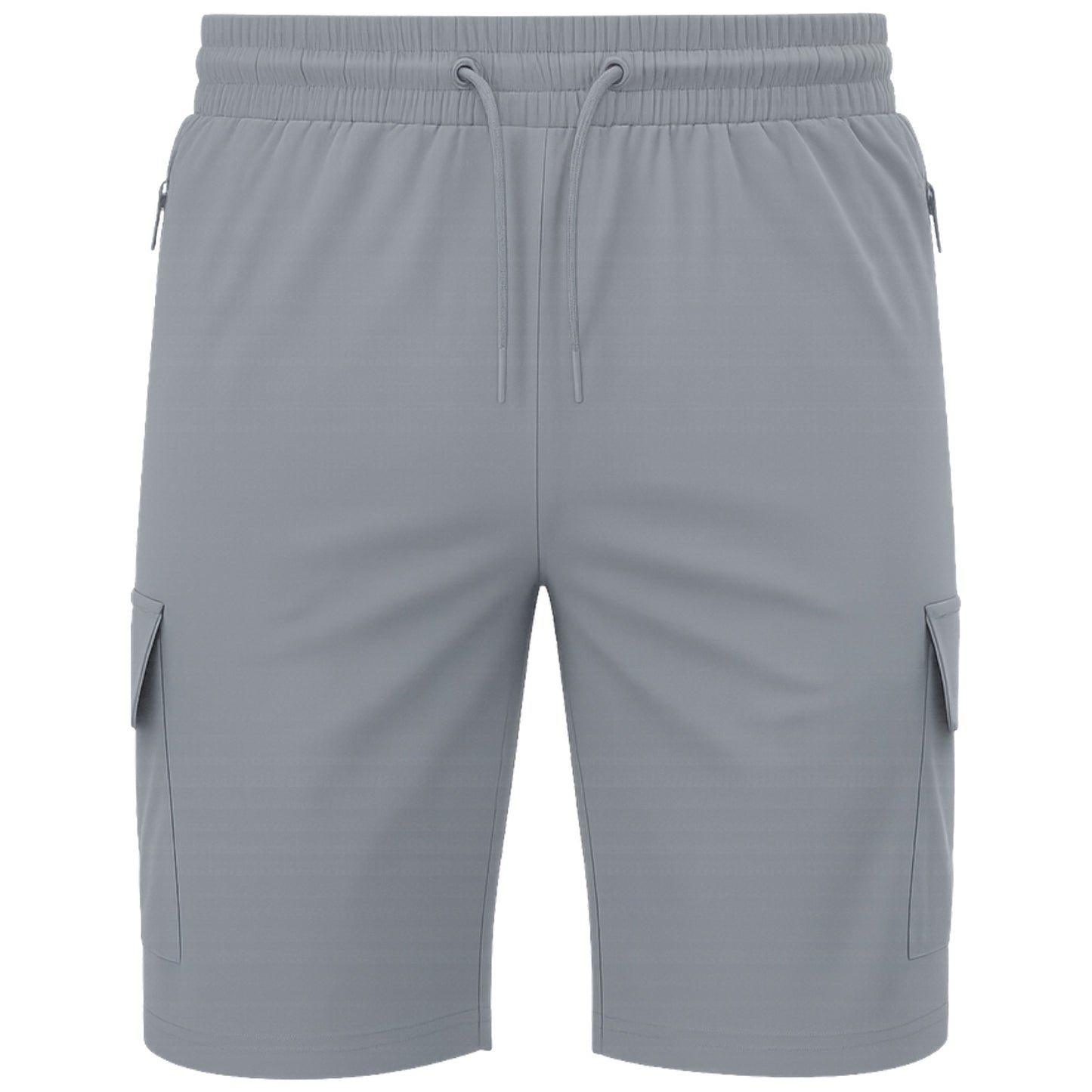 JDN men’s grey cargo shorts with secure vertical zip pocket and side cargo pocket, casual summer style.