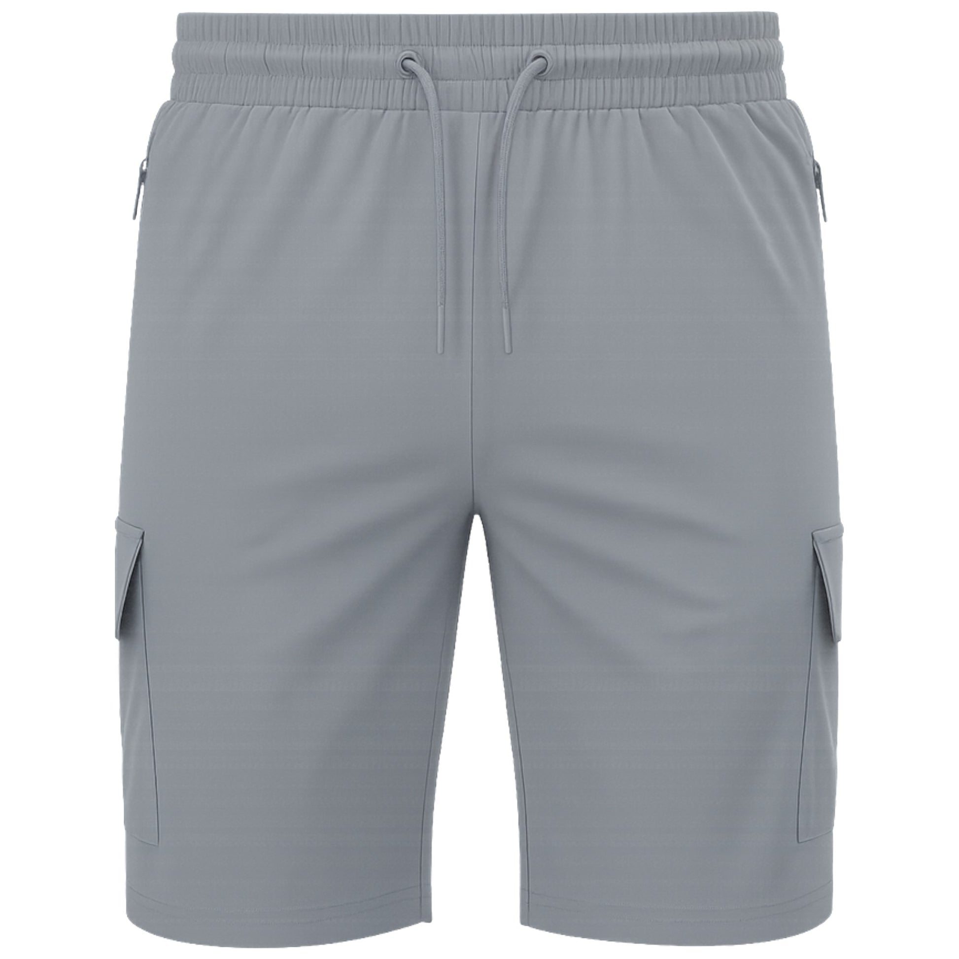 JDN men’s grey cargo shorts with secure vertical zip pocket and side cargo pocket, casual summer style.