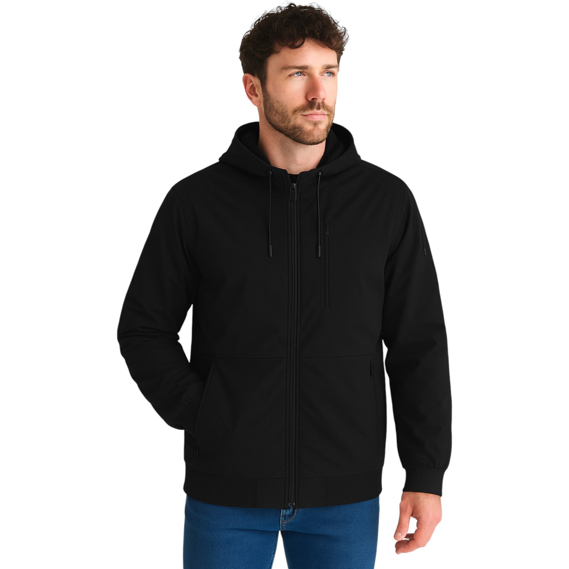 Men’s JDN softshell fleece lined hooded jacket in black