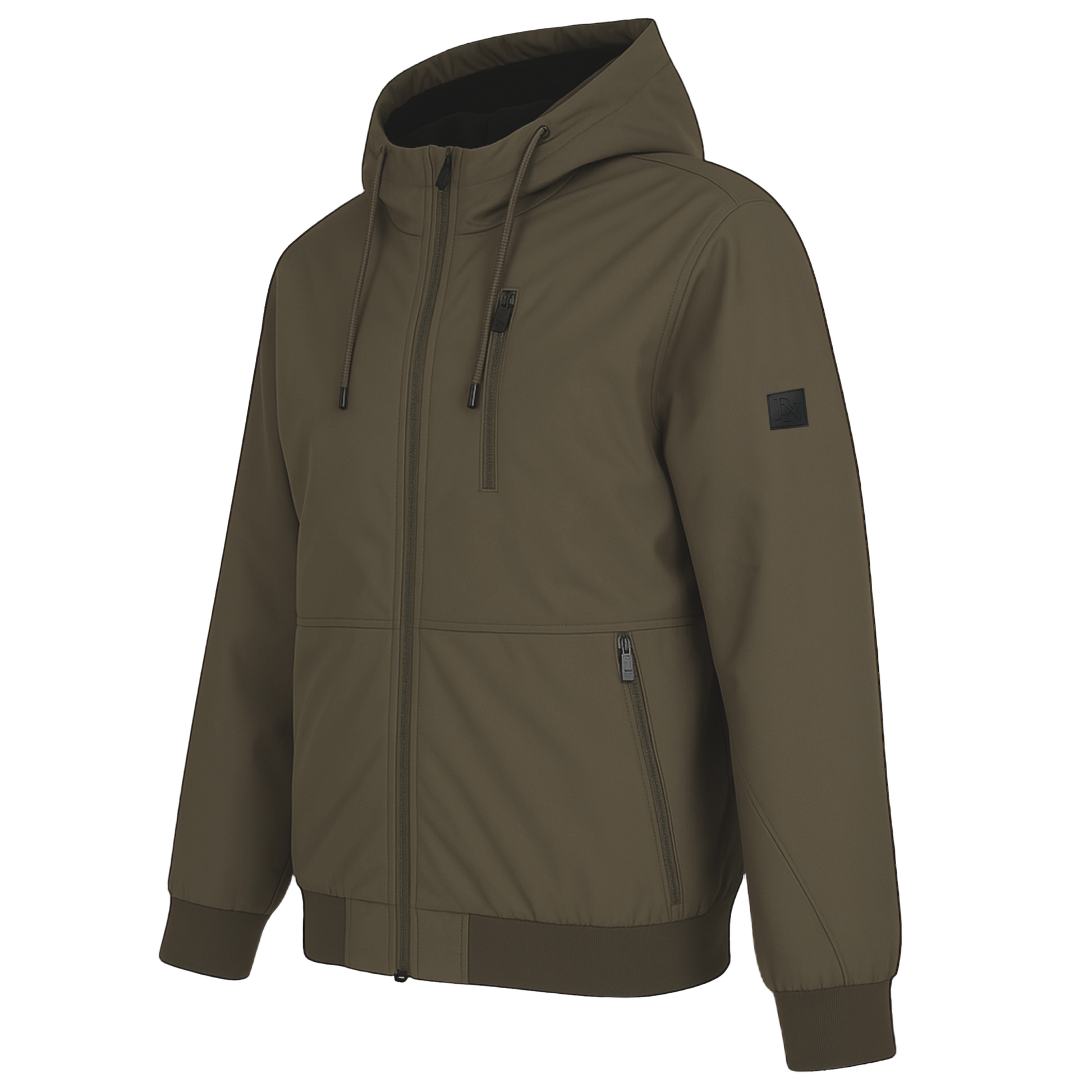 Men’s JDN softshell fleece lined hooded jacket in khaki green