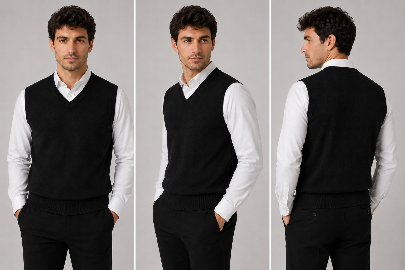 Men’s black V-neck sleeveless jumper tank top – smart knit pullover