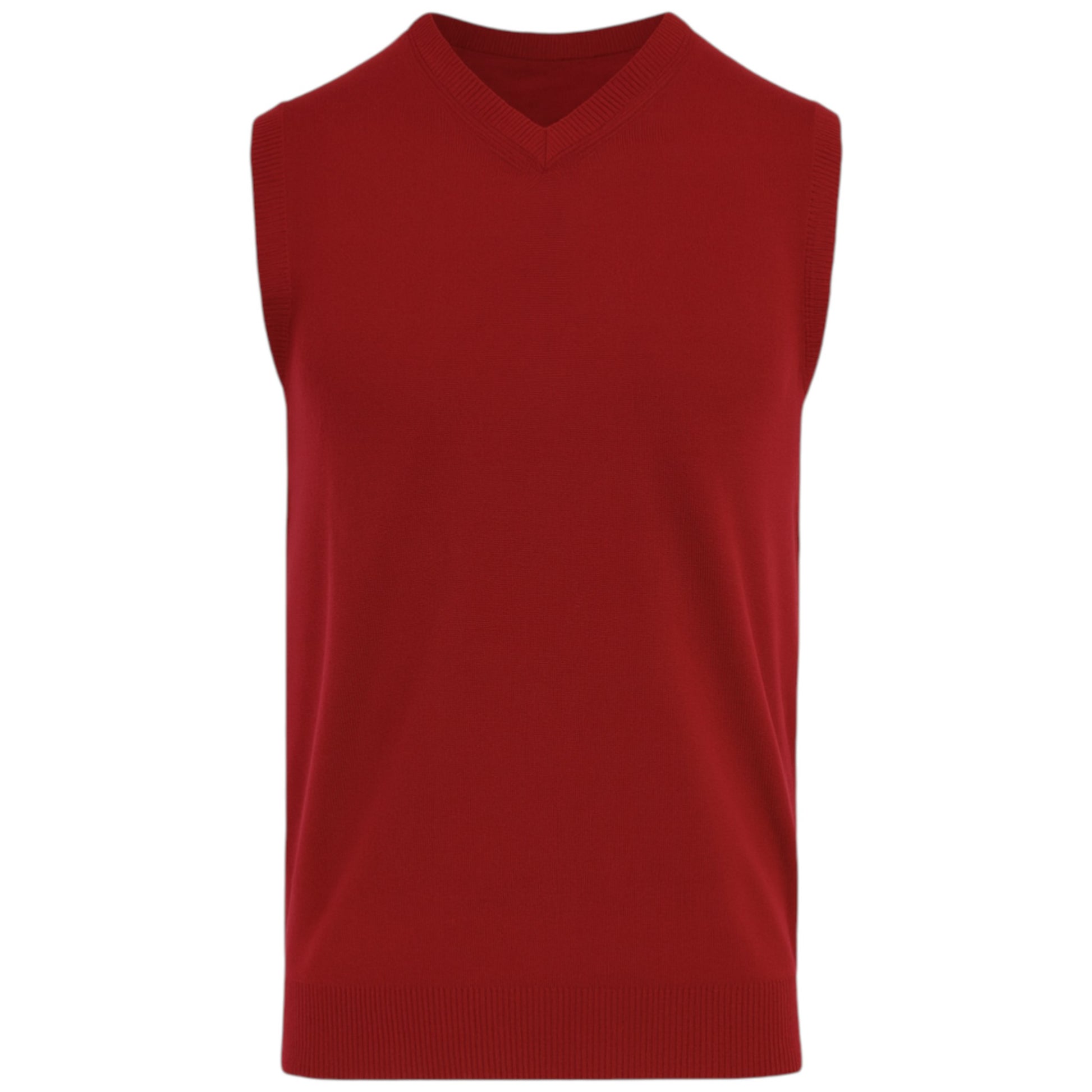 Men’s burgundy V-neck sleeveless jumper tank top – smart knit pullover