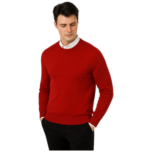 Men’s classic burgundy round neck jumper – soft knit pullover sweater with long sleeves