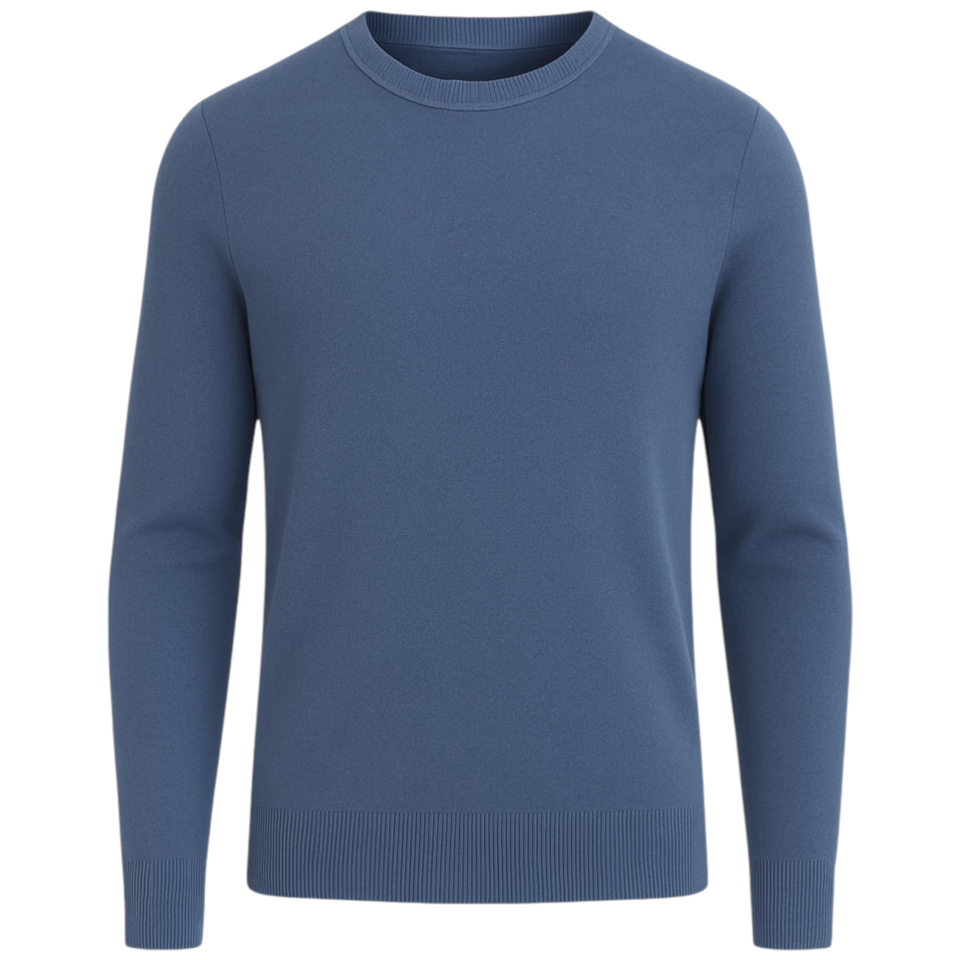 Men’s classic denim blue round neck jumper – soft knit pullover sweater with long sleeves