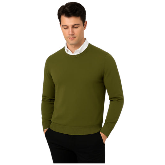 Men’s classic khaki green round neck jumper – soft knit pullover sweater with long sleeves