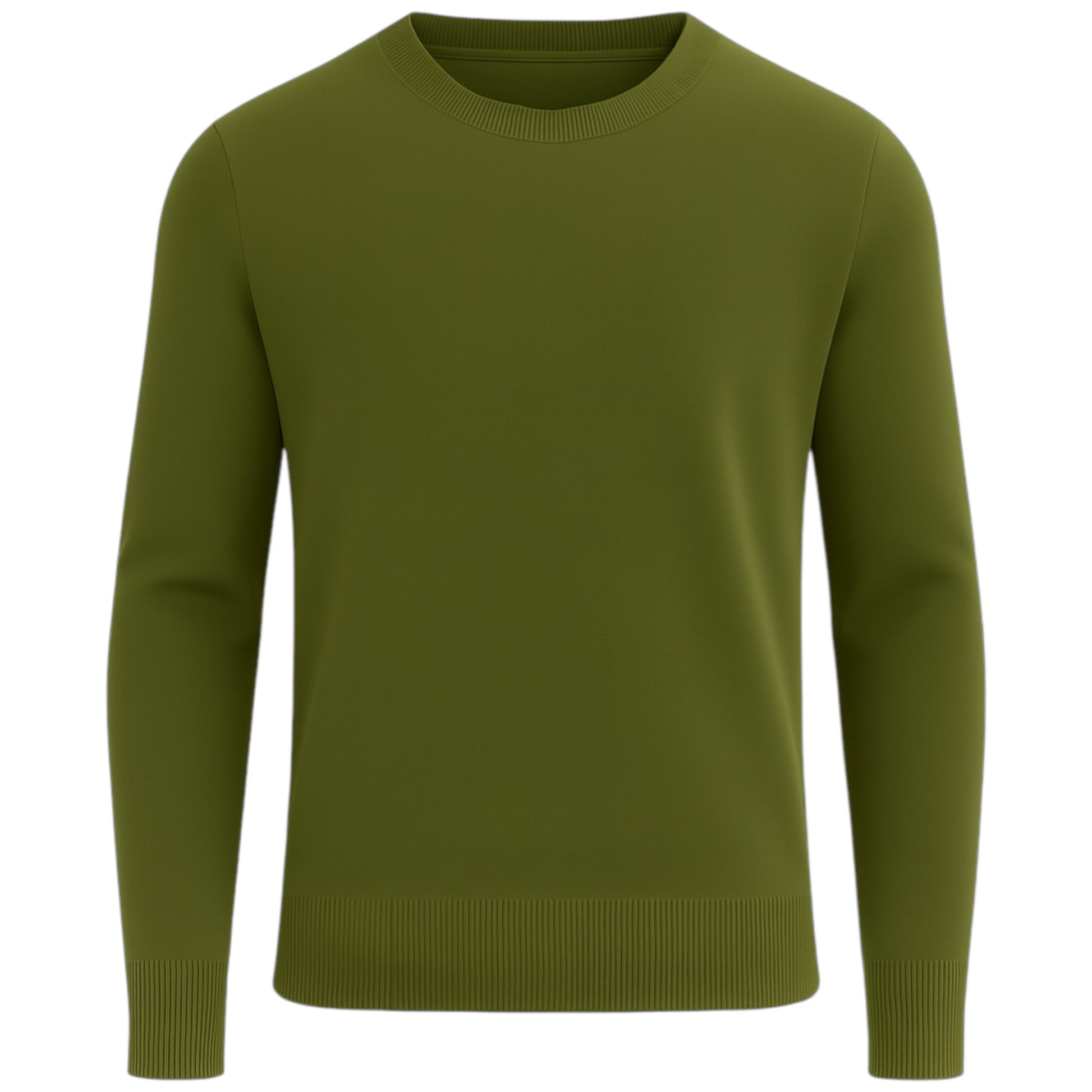 Men’s classic khaki green round neck jumper – soft knit pullover sweater with long sleeves