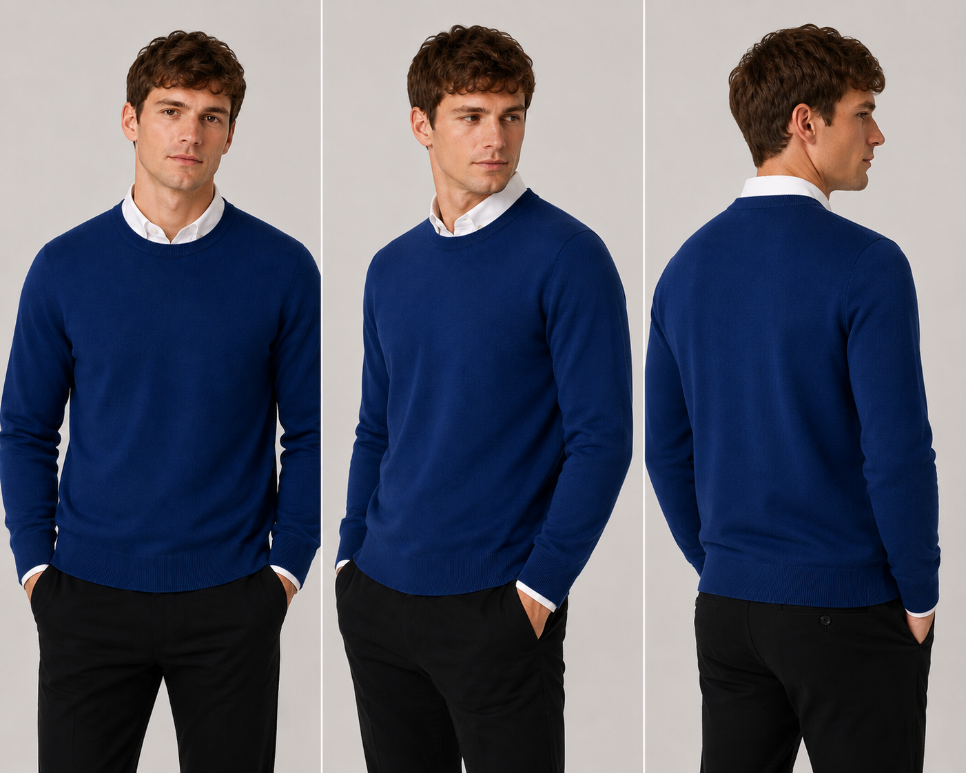 Men’s classic navy blue round neck jumper – soft knit pullover sweater with long sleeves