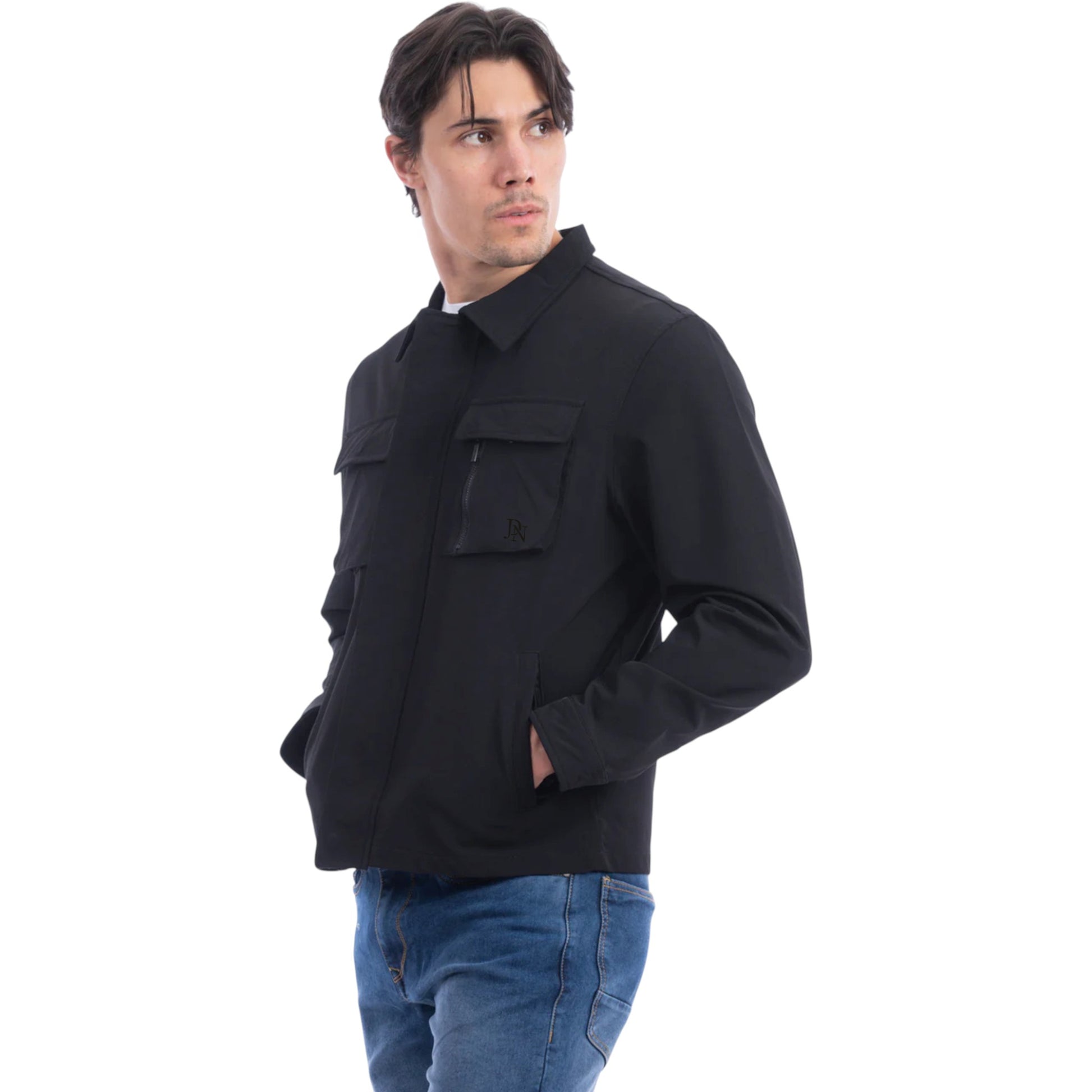 Men’s branded JDN cargo jacket for casual and streetwear style in black