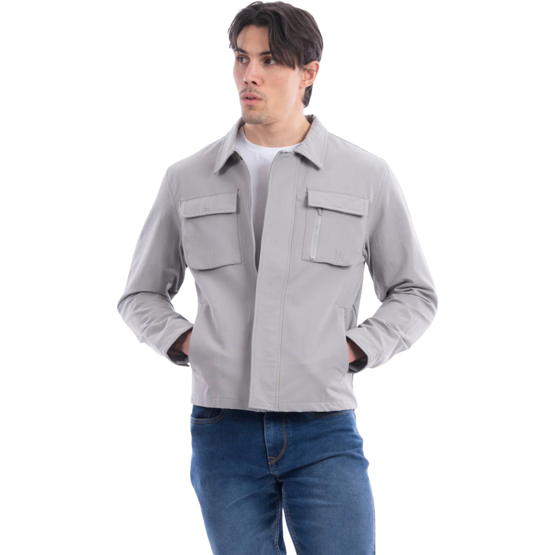Men’s branded JDN cargo jacket for casual and streetwear style in grey