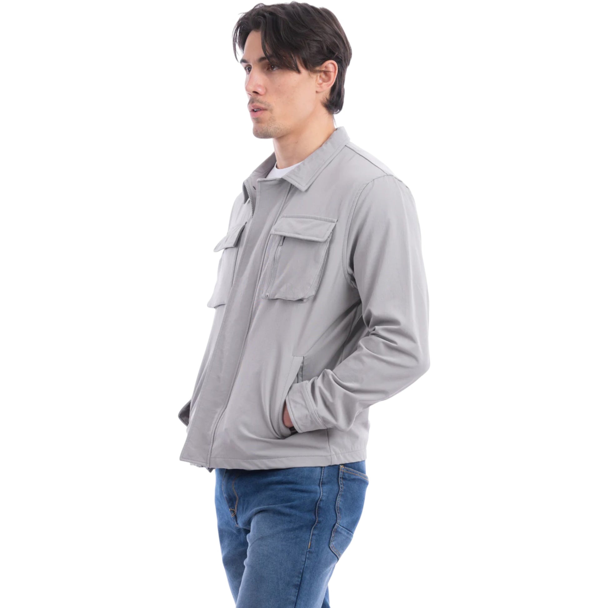 Men’s branded JDN cargo jacket for casual and streetwear style in grey