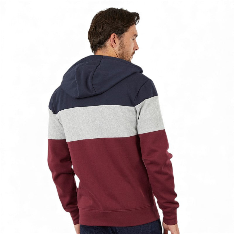 JJ Willis men’s burgundy colour block sherpa lined zip hoodie with hood
