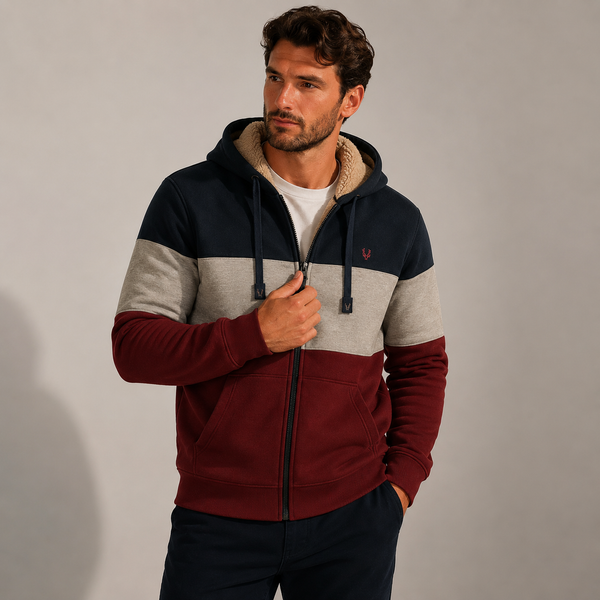 Men’s Colour Block Sherpa Lined Zip Hoodie