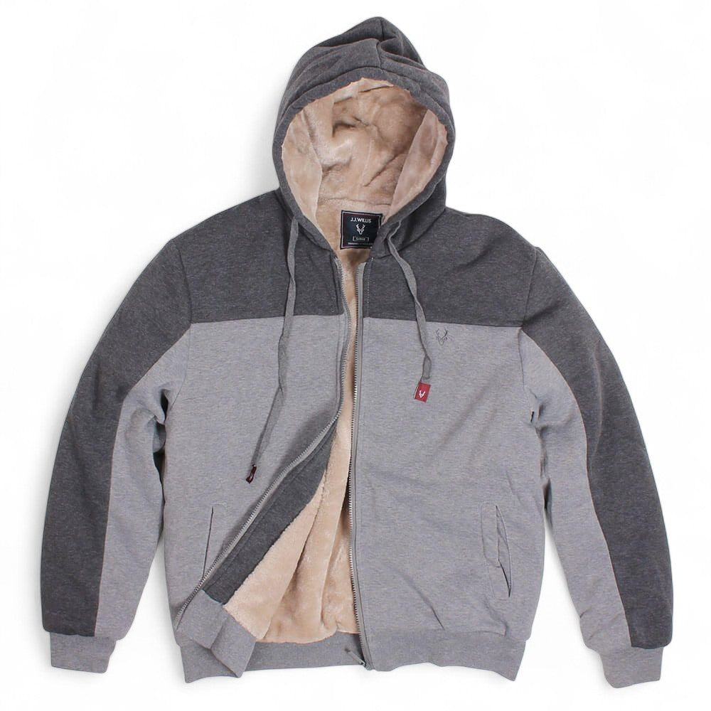 JJ Willis men’s grey two tone sherpa lined zip hoodie with hood