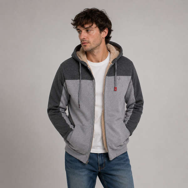 Men's Two Tone Fur Lined Zip Hoodie